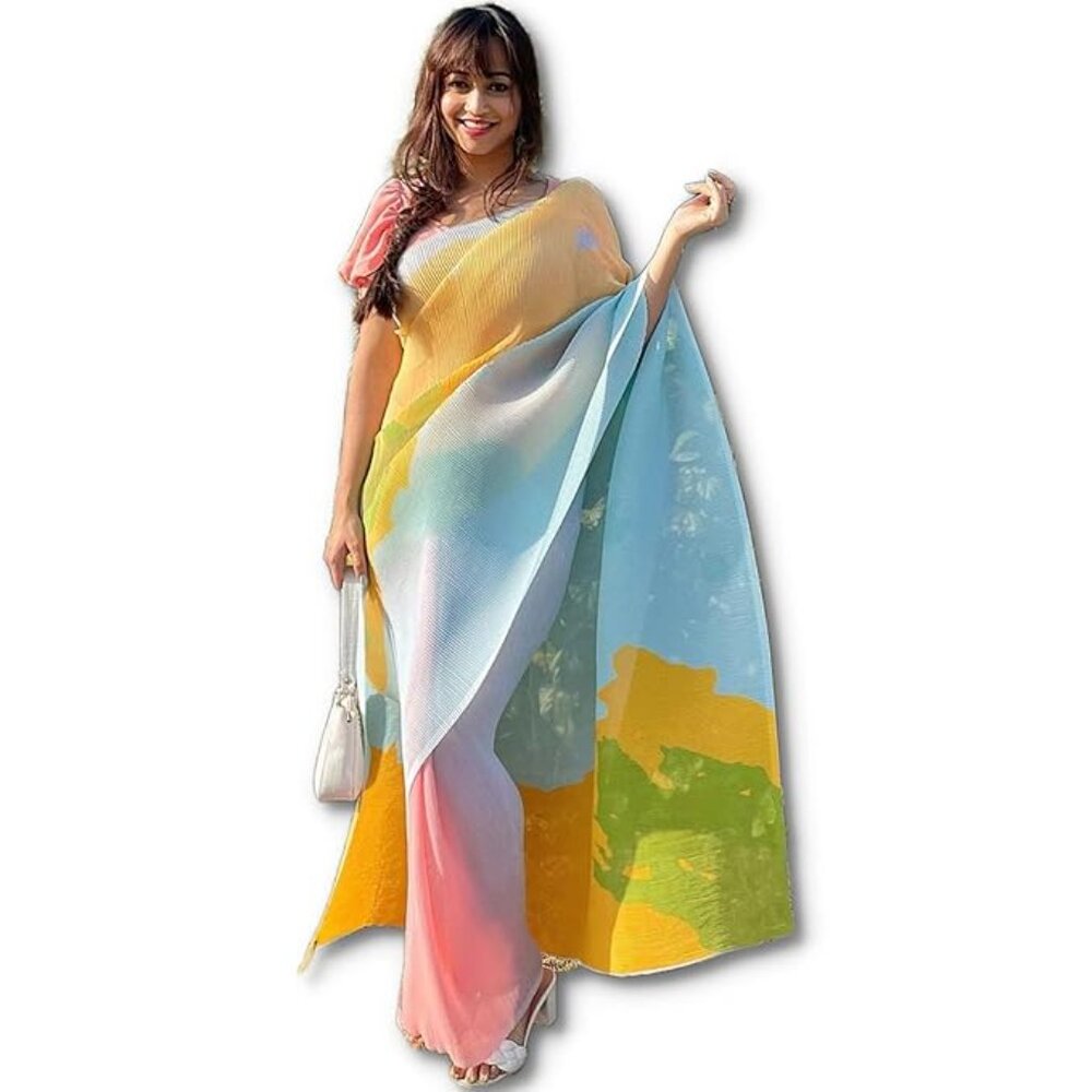 Bollywood Women's Full Crushed Digital Printed Pure Georgette Saree
